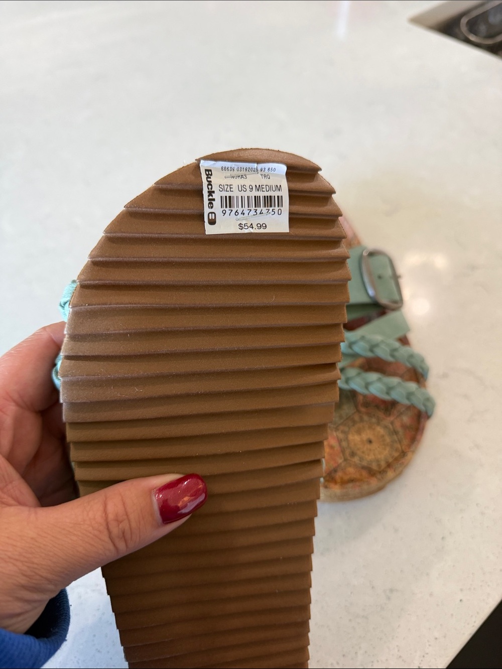 Very G Braided Multi-Strap Slide Sandals in Teal - Picture 3 of 3
